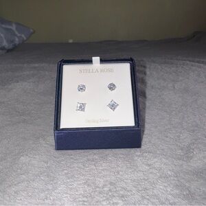 Stella Rose Sterling Silver Clear Crystal Stud Earring Set